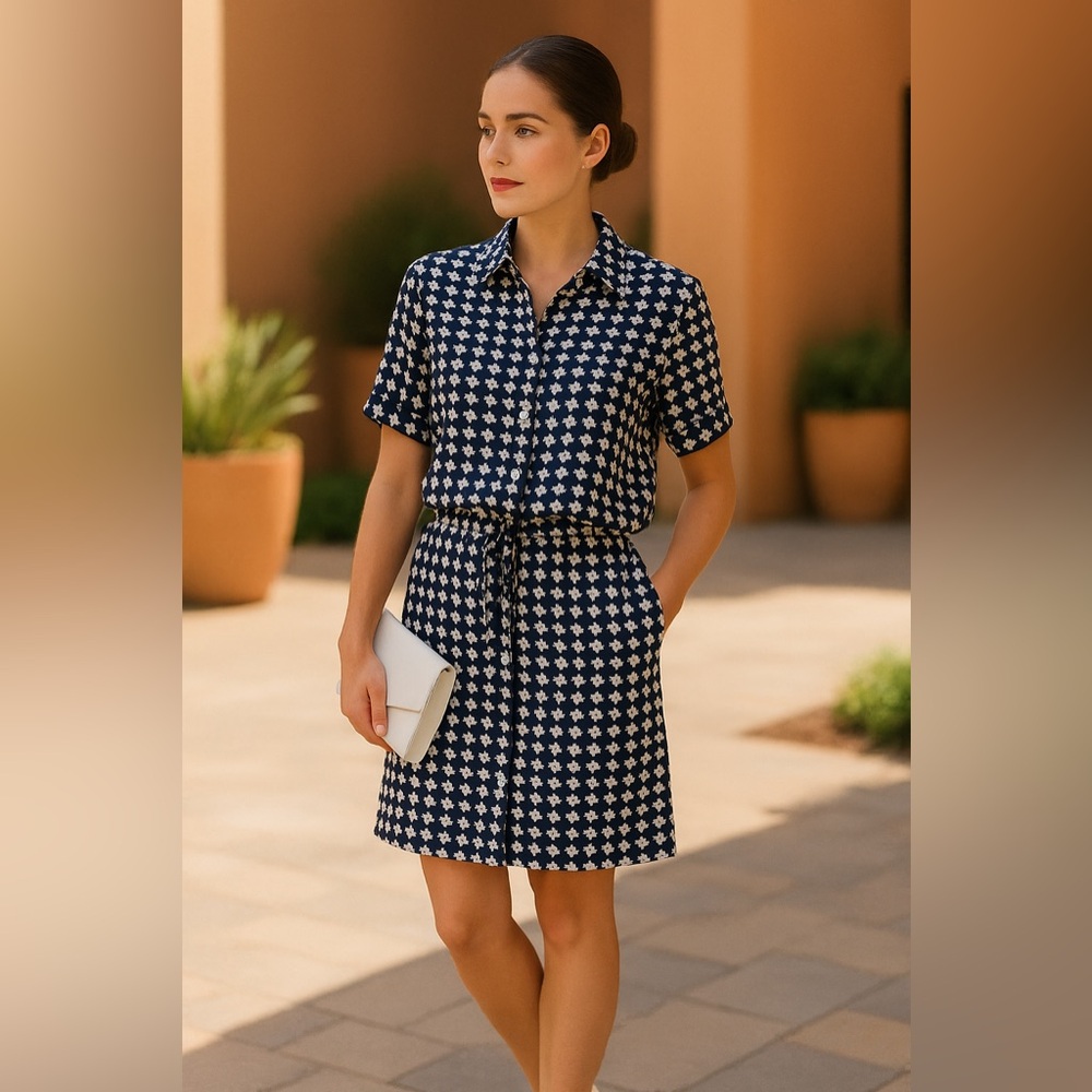 Pink Tartan Navy and White Mini Dress Size 8